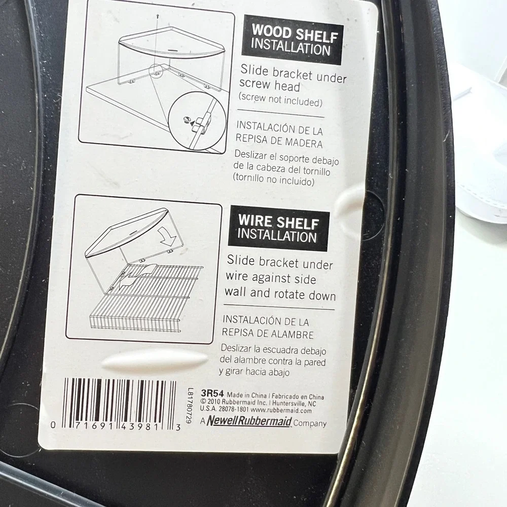 Rubbermaid Black Corner Shelf Organizer Kitchen Cabinet Pantry Riser 3R54 2 Pack
